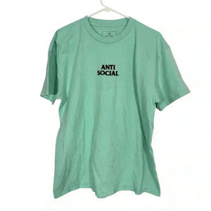 Men’s T-Shirt Red Eight Brand "Anti Social" Turquoise Embroidered Logo Size L